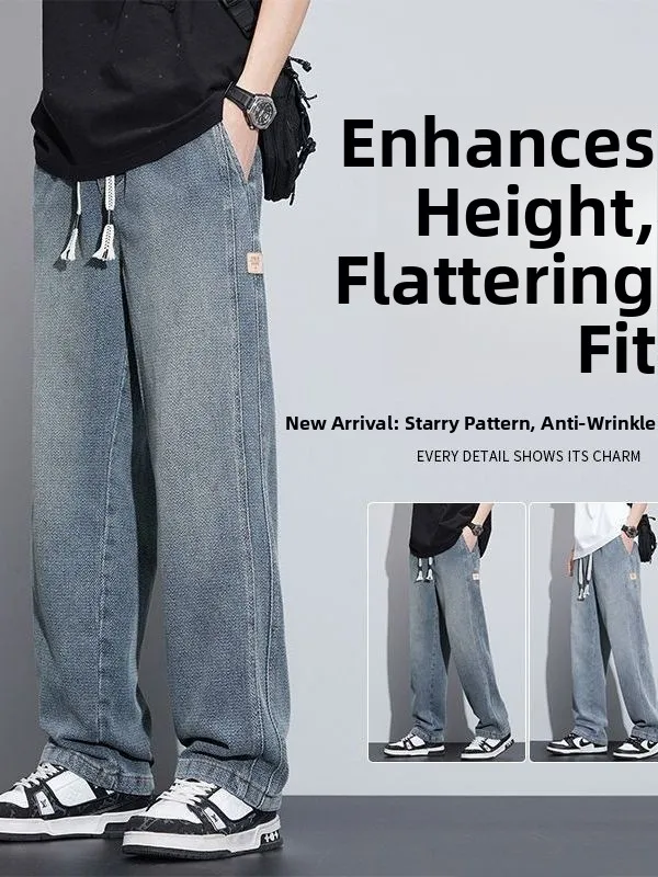 

Мужские джинсы с звездным принтом, летние, тонкие, прямого кроя, повседневные, свободные, в американском стиле, весна-осень, с низкой талией, из полиэстера и хлопка