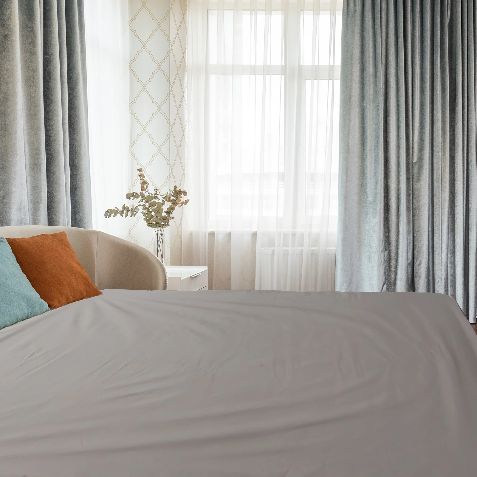 

Cotton Mattress Cover Fitted Sheet Square Gray Elastic Band Protect Mattress Protectors