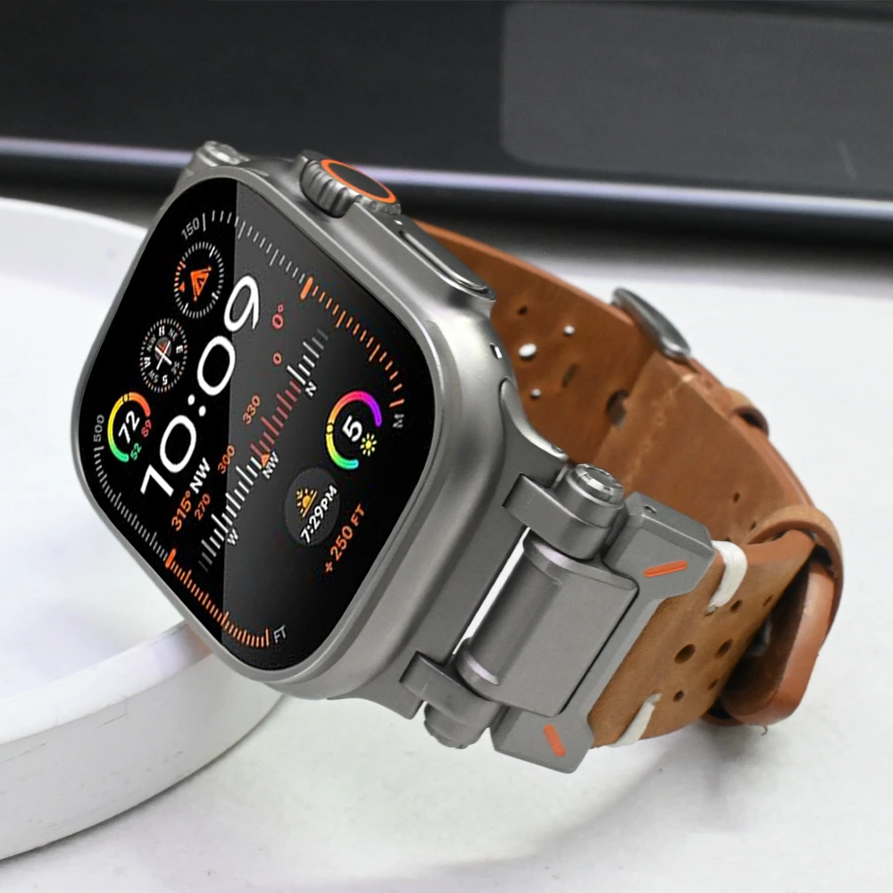 Luxury Leather Band for Apple Watch Ultra 49mm 9 45mm 42mm 44mm Bracelet for iWatch ultra 2 49MM Series 9 8 7 se 4 5 6 Watchband image 2