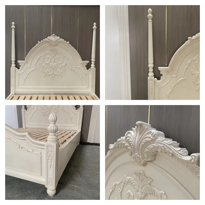 سرير مزدوج فرنسي عتيق من الخشب الصلب الأمريكي المنحوت على شكل زهرة سرير الأميرة بطول 1.8 متر سرير على طراز المحكمة الأوروبية بطول 2 متر للزواج