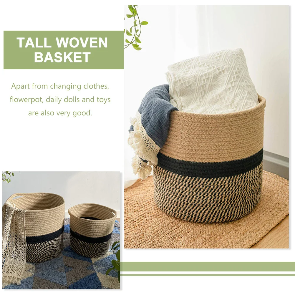 

Cotton Rope Woven Storage Basket Small Size Natural Handmade Organizer for Home Office Laundry Flowerpot Blanket Storage