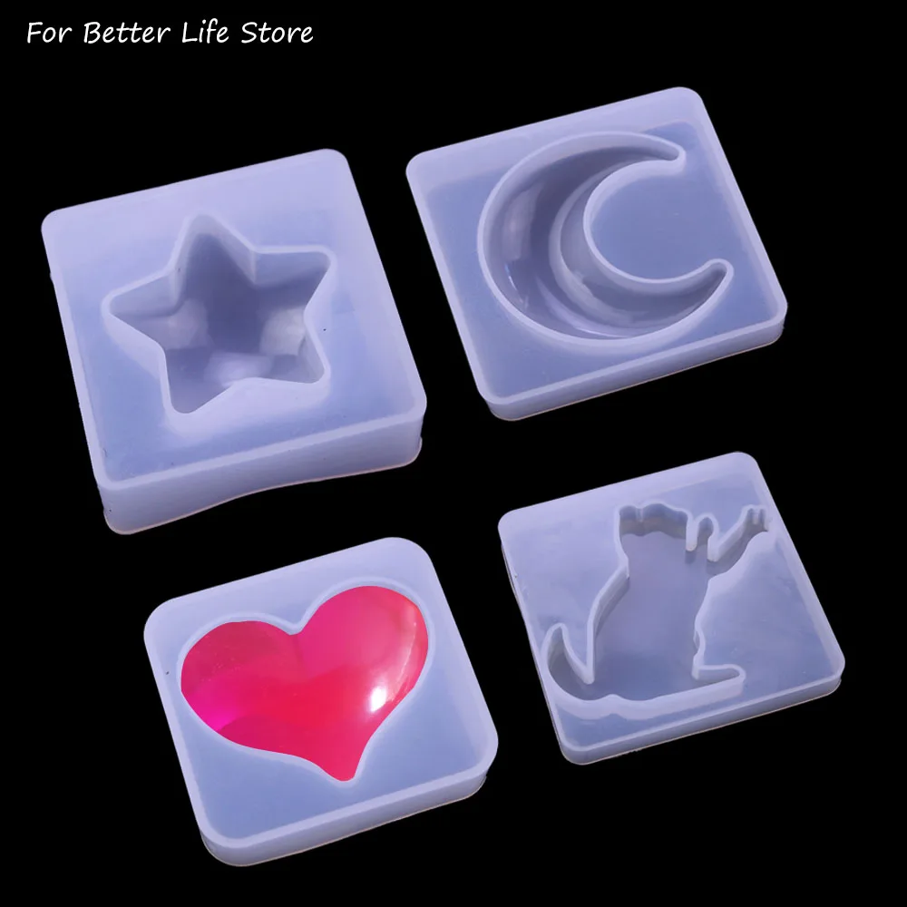 1Pc 15G 4 Style Crystal Epoxy Soft Silicone Mold For DIY Five-pointed Star Moon Love Kitten Resin Polishing Making Pendant