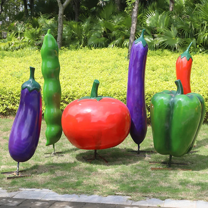 Simulation fruit and vegetable sculpture outdoor fiberglass apple green pepper eggplant ornament flower garden landscape garden