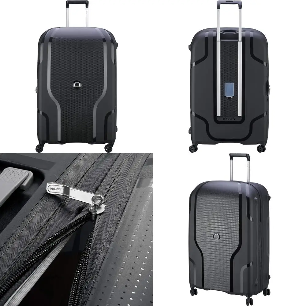 

large scratch-resistant polypropylene hardside luggage with adjustable handle and integrated features
