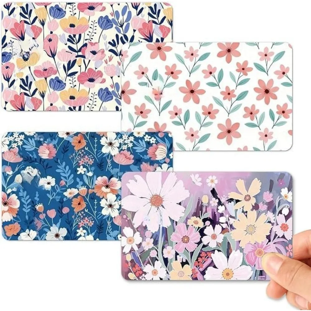 4Pcs/Set 2026 Decoration Credit Card Skin Stickers 2026 New Flower Bank Aesthetic Style Virtual Membership Card Self-adhesive