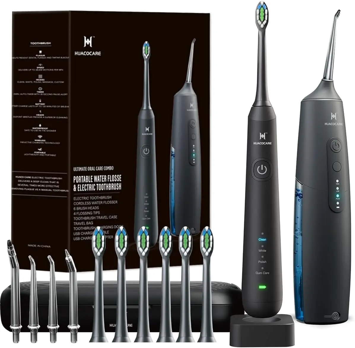 

Water Flosser & Electric Toothbrush Combo for Teeth Cleaning and Gum Health in Black