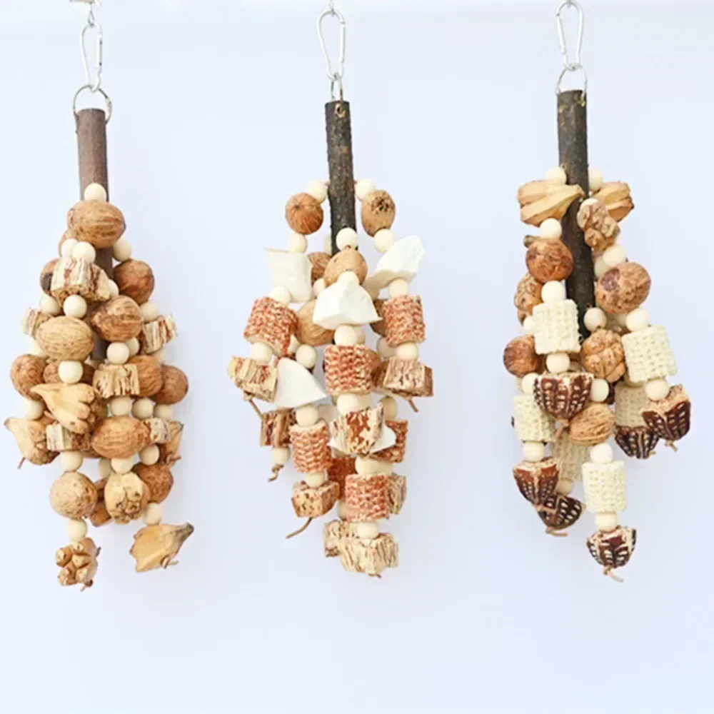 Bird Toys with Pinecones Cuttlefish Bones Beech Wood Nuts Teething Chew Toy For Parrot Parakeets Cockatiels Love Birds Supplies