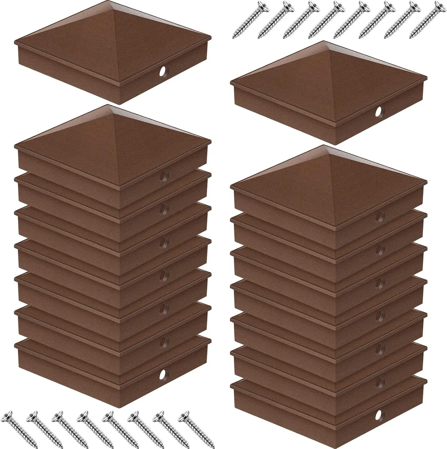 

16 Pack Aluminum Pyramid Fence Post Caps, 4x4 Deck Post Covers, Rustproof Brown