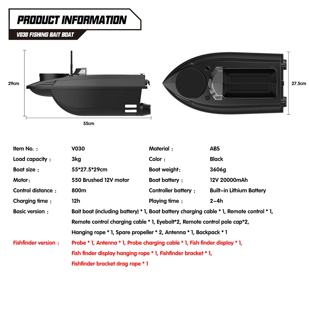 LOKEEVAN V030 RC Karpfen Angeln Köder Boot GPS, Große Größe 9 Angeln Boden 12 V High-Speed GPS Fishfinder Trawling Nest Köder Boot – Detail 25