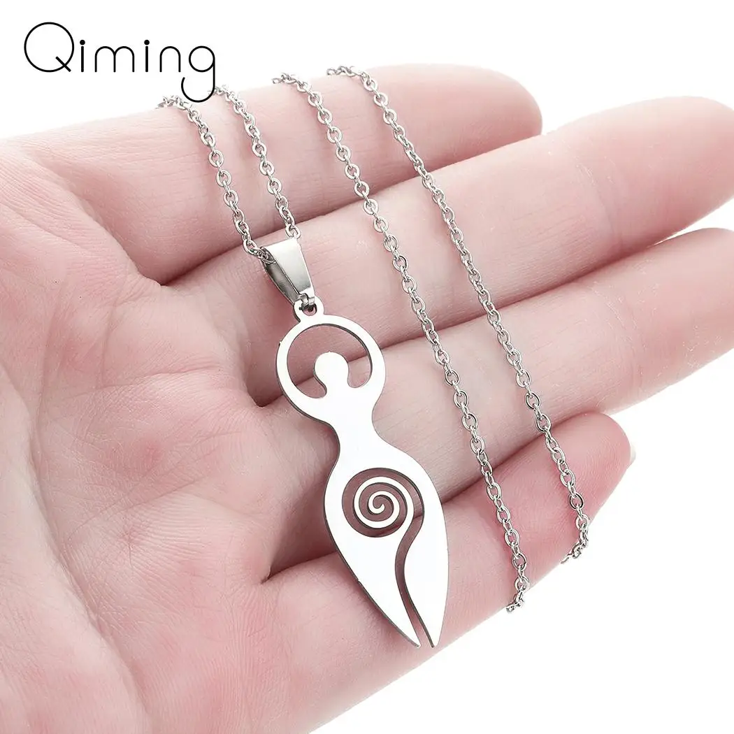 Stainless Steel Spiral Goddess Pendant Necklace For Women Wiccan Amulet Talisman Jewelry Mystical Pagan Necklace