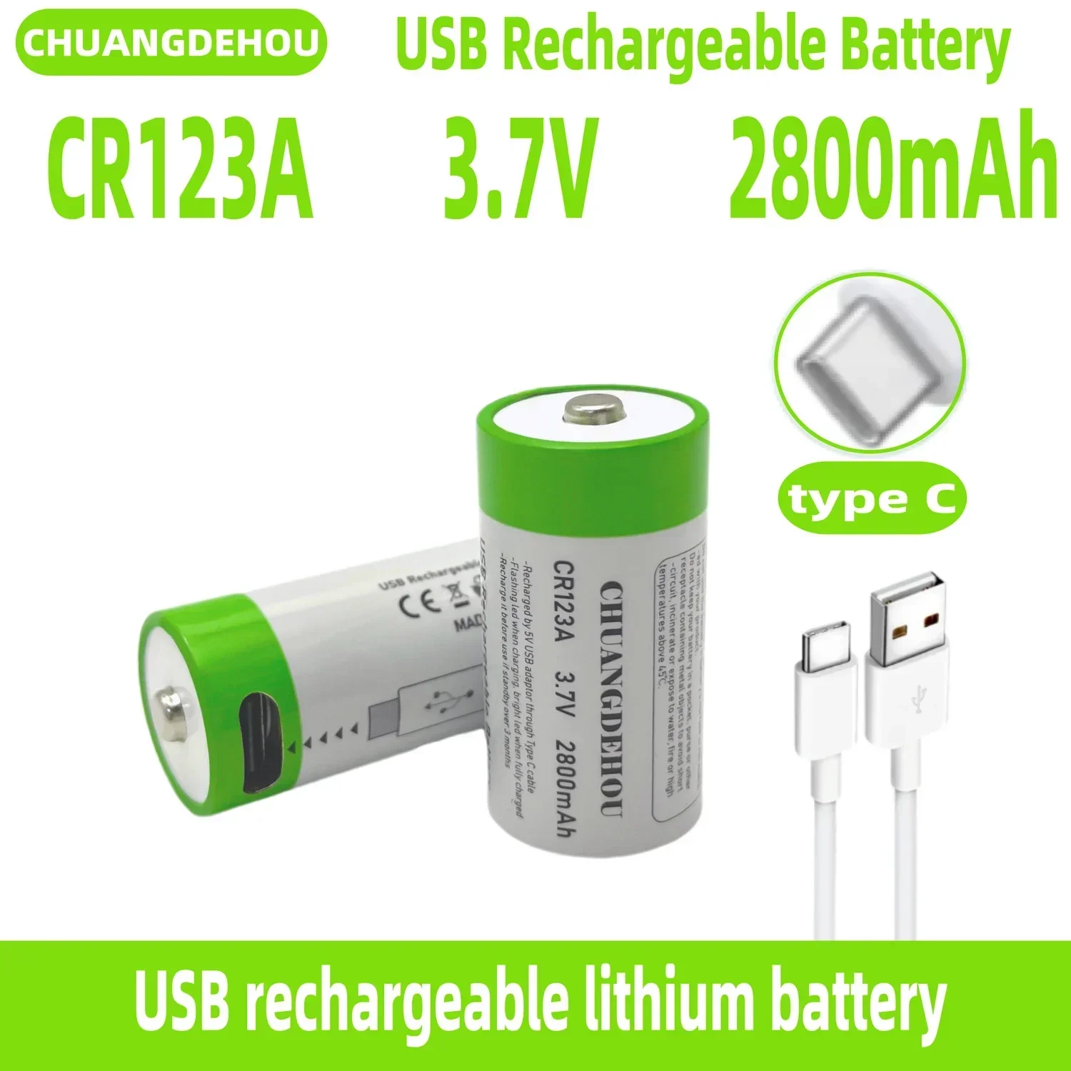 

CR123A rechargeable battery USB,2800mAh LED flashlight lithium-ion battery travel 16340 CR123 battery Type-C Cable Fast Charging