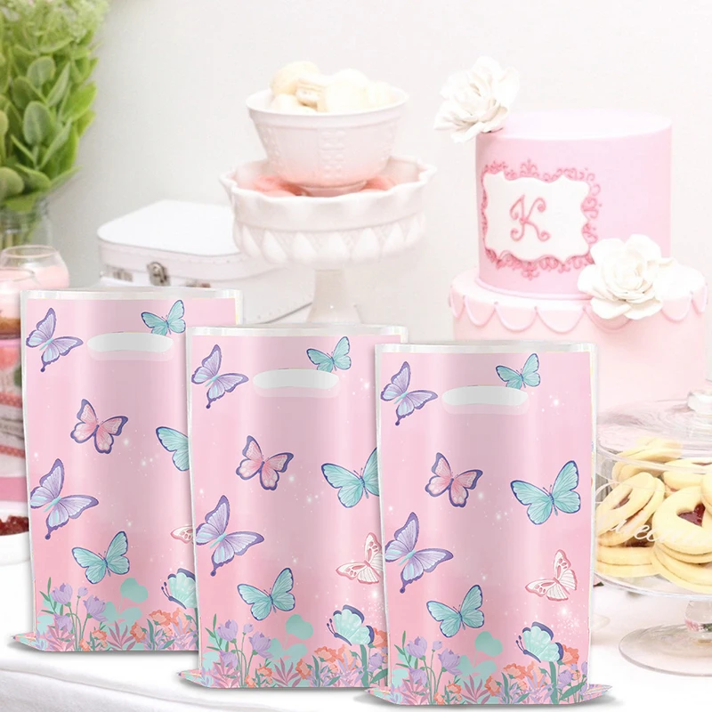 10Pcs Butterfly Party Goodie Bags Pink Butterfly Candy Gift Bags For Butterfly Wedding Birthday Party Decor Outdoor Party Favor