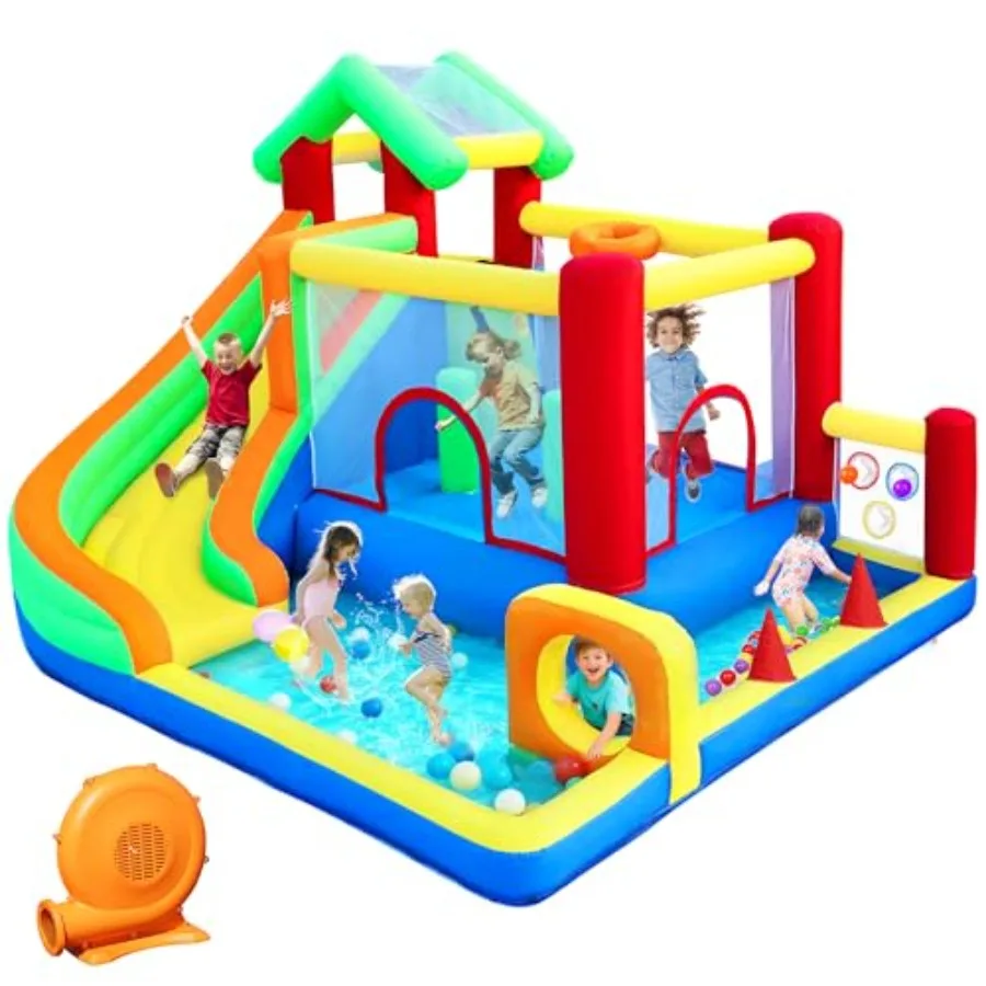 

Bounce House, Inflatable Bounce Castle with Blower for Indoor Outdoor, Blow Up Jumping Castle with Ball Pit, Slide, Climbing Wa