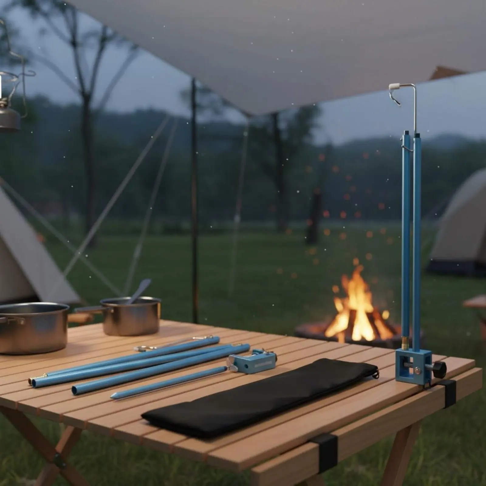 Foldable Camping Lamp Pole Aluminum Alloy Portable Lantern Hanger Portable Lamp Hanger With Storage Bag for Fishermen, Fishing