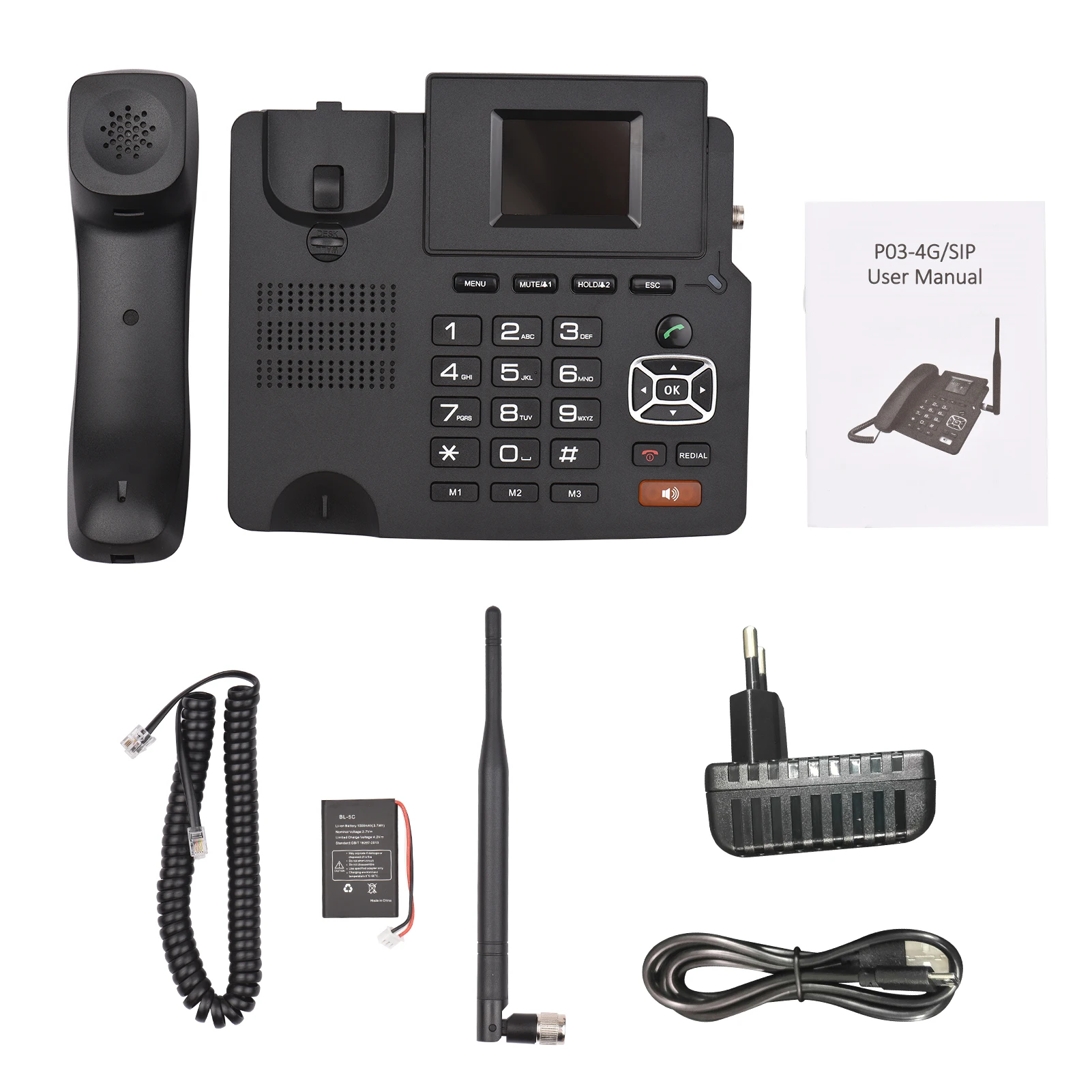 P03-4G Desktop Wireless Telephone 4G VOIP Phone Support 2 SIP Accounts WIFI SIM Card with Antenna LCD Screen Auto Answer