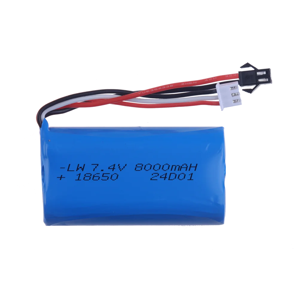 7.4V 8000mAh SM-2P Plug Upgrade Li-ion Battery with USB Charger for WPL MN99S D90 U12A S033g H101 Remote Control Car,  2S 18650