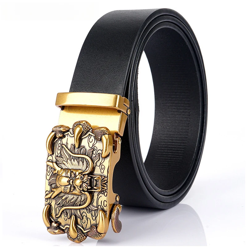 

Men Genuine Leather Belt Auto Buckle Top Grain Cowhide Business Korean Style