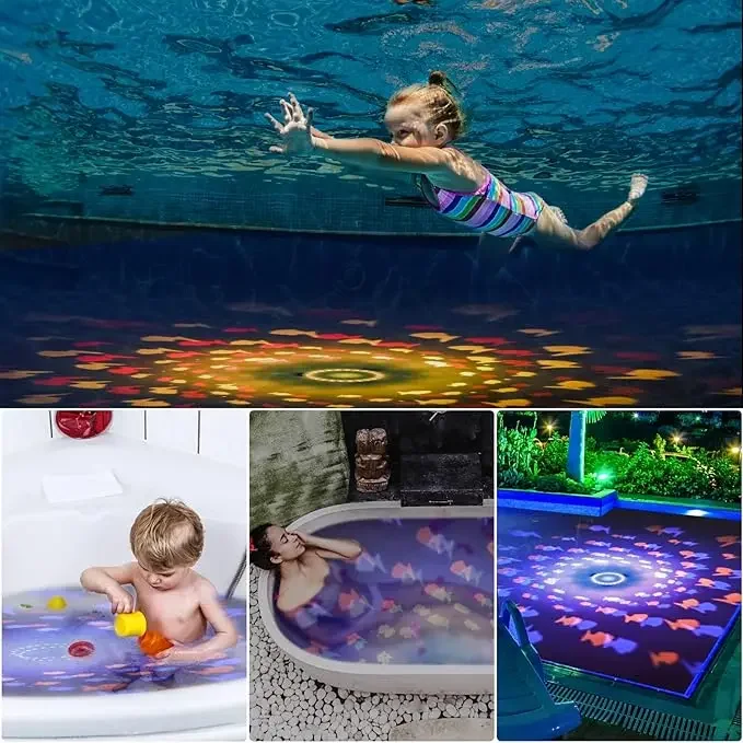 1 Stück LED-Badespielzeug mit schwimmender Fischprojektion – lebendiger mehrfarbiger Brunnen, Unterwasser-Disco-Licht – Pool und Badewanne, Party-Spaß, Geschenk