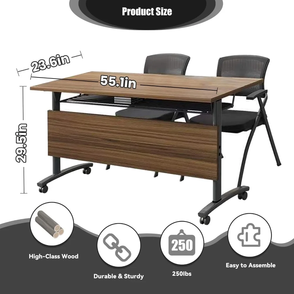 Folding Conference Table, Silent Wheel, Large Conference Room Table, Flip Top Mobile Training Table (4 Packs 55.1 * 23.6 * 29.5)