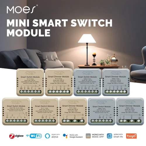 MOES Star Ring Series Mini Tuya WiFi/Zigbee interruptor inteligente módulo DIY interruptor de luz 1/2 Gang Control remoto trabajo Alexa Google Home