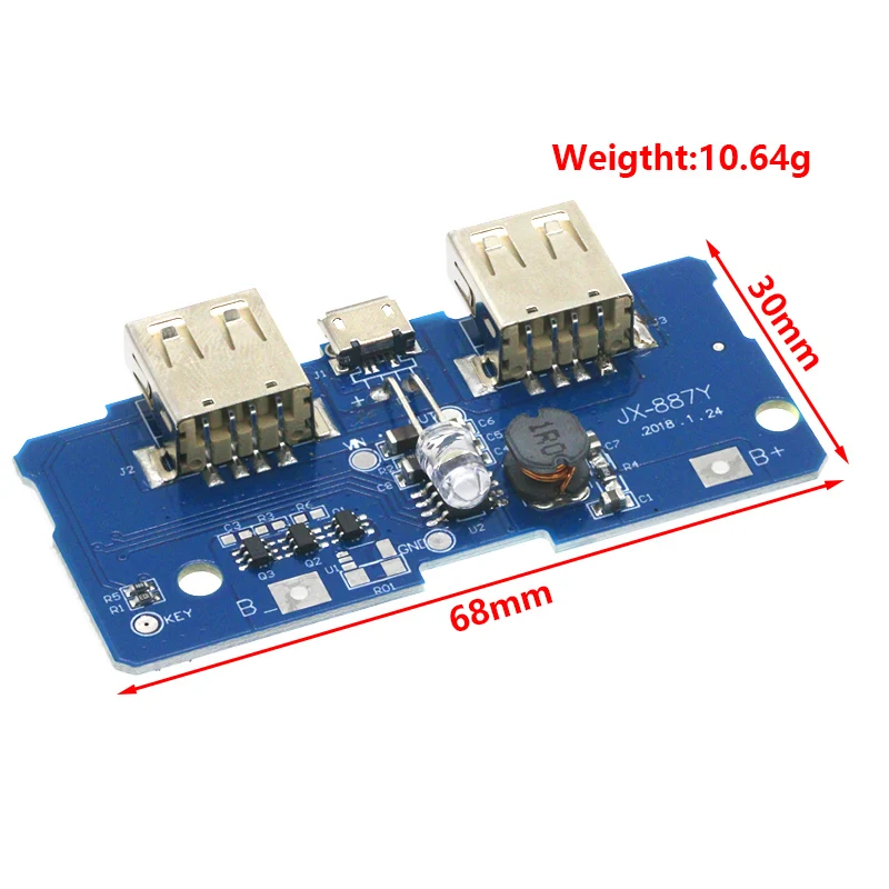 5V 2A Power Bank Oplader Module Opladen Printplaat Step Up Boost Power Supply Module 2A Dual Usb-uitgang 1A Ingang