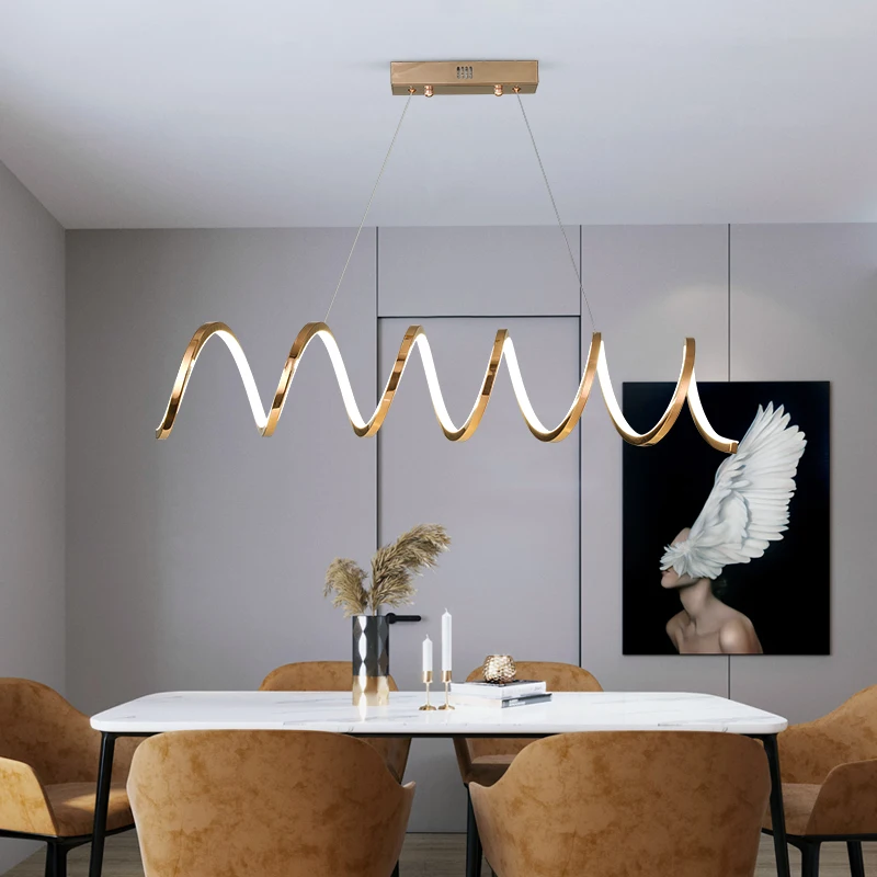 Nordic Dold Stainless Steel Dining Room Chandelier Modern Simple Spring Creative Art Designer Kitchen Bar LED Lamp