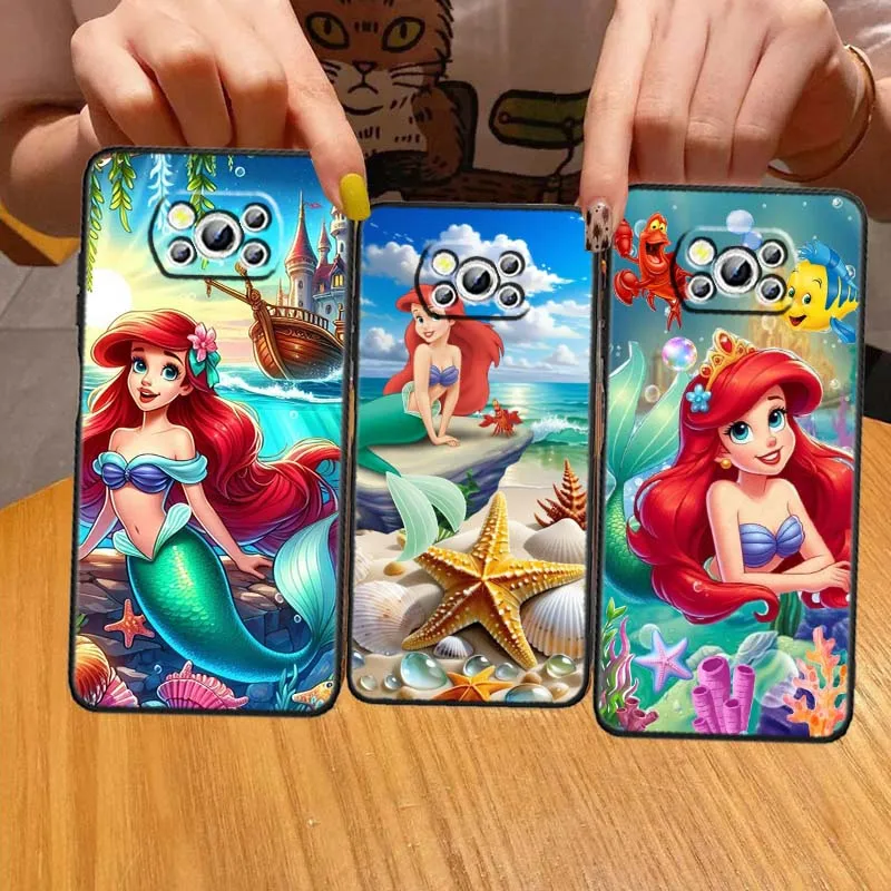 

Disney Mermaid Princess Cover For Xiaomi Mi Poco F3 F4 F5 F6 X3 X4 X5 X6 X7 M3 M4 M5 M6 M7 GT Pro 5G Black