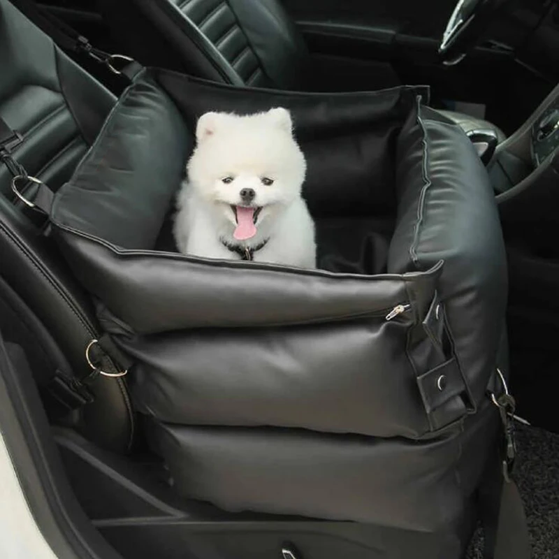 Leather Dog Car Seat Bed Built-in Safety Buckle Pet Travel Safety Booster Seat Luxury Pet Car Seat for Small Middle Dog Products