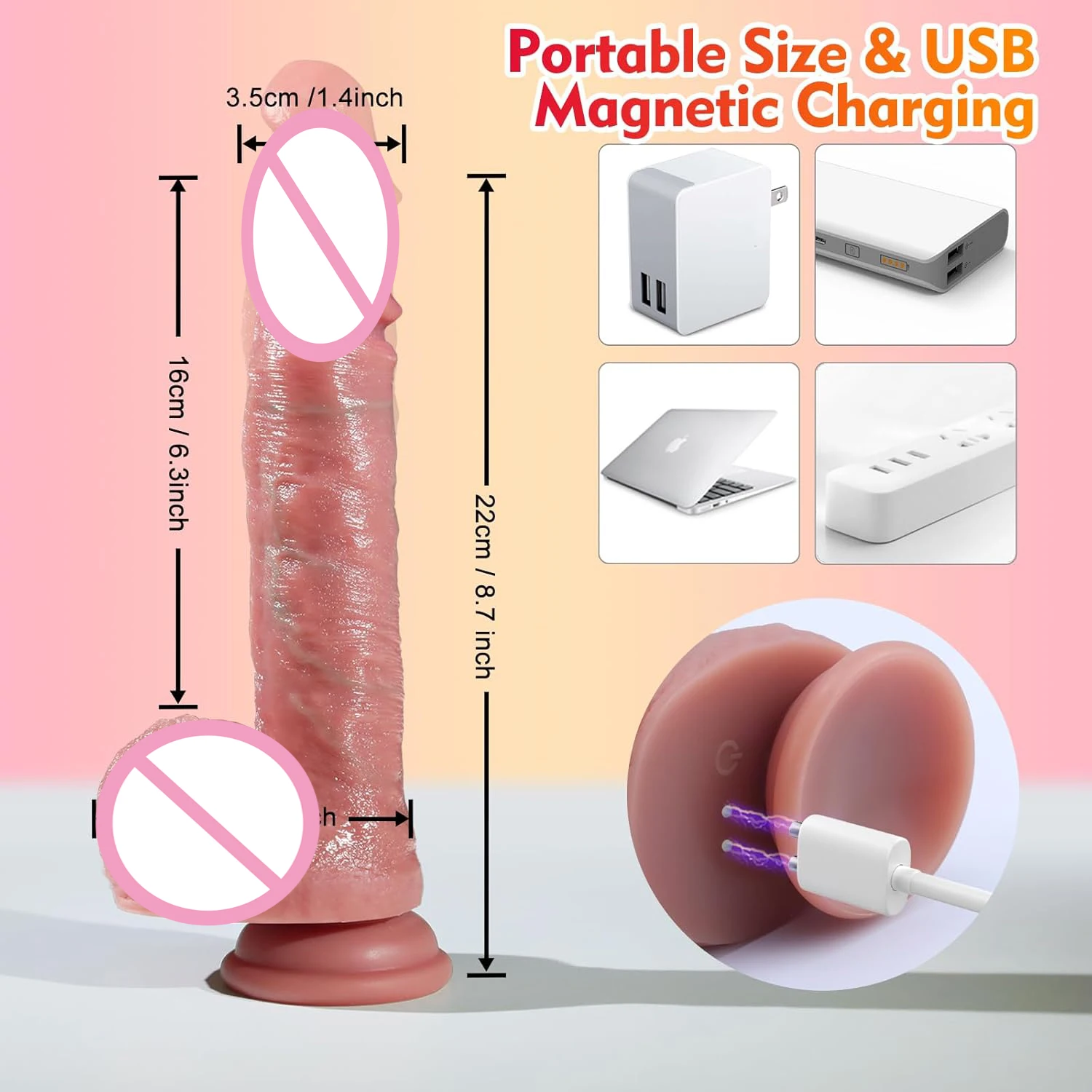 Mainan seks vibrator Dildo dorong elektrik 8.66 inci, mainan dewasa g-spot dengan cangkir hisap kuat, cocok untuk anal wanita Moonuo