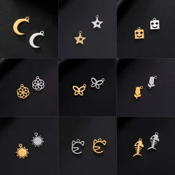 EUEAVAN 5pcs Stainless Steel Charms Moon Flower of Life Butterfly Charm Bracelet Necklace DIY Pendant Jewelry Making Supplies