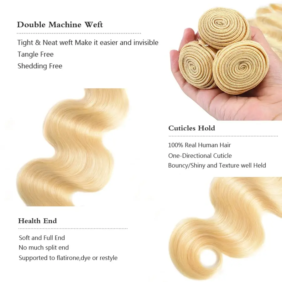 16A 613ブロンドボディウェーブバンドル人毛エクステブラジル人毛ウィーブバンドルレミー人毛ロング30 32 34インチ女性用