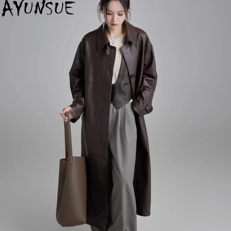 AYUNSUE veste en cuir véritable femmes 2025 tannage végétal mi-long Trench manteau femmes manteau printemps automne vêtements gilet court