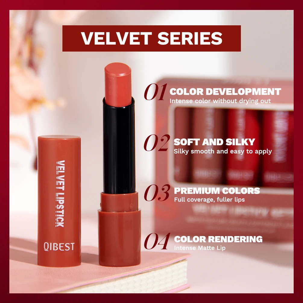 QIBEST 5-częściowy zestaw błyszczyków Matte Mist Lipstick Non Fading Makeup Velvet Lipstick Sexy Lip Balm Red Lip Tint Lip Makeup Cosmetics