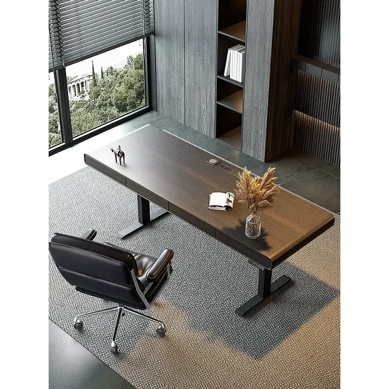 ZL Electric Height Adjustable Round Corner Desk Modern Solid Wood Home Office Computer Workstation