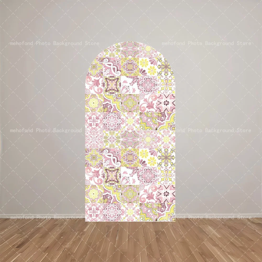 Mehofond Lemon Yellow Wedding Cover Arch Background Pink Tile Kids Birthday Party Mediterranean Decor Chiara 2-sided Backdrop
