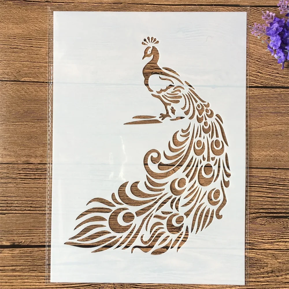 4Pcs/Set A4 29cm Peacock Feather Butterfly DIY Layering Stencils Painting Scrapbook Coloring Embossing Album Decorative Template