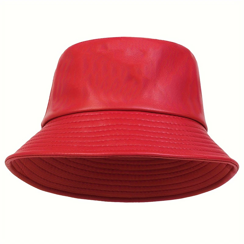 Sombrero de cubo a la moda de invierno, sombreros de cubo cálidos a prueba de viento de cuero Artificial, gorra de marea salvaje para hombres y mujeres, gorras de pescador Panamá