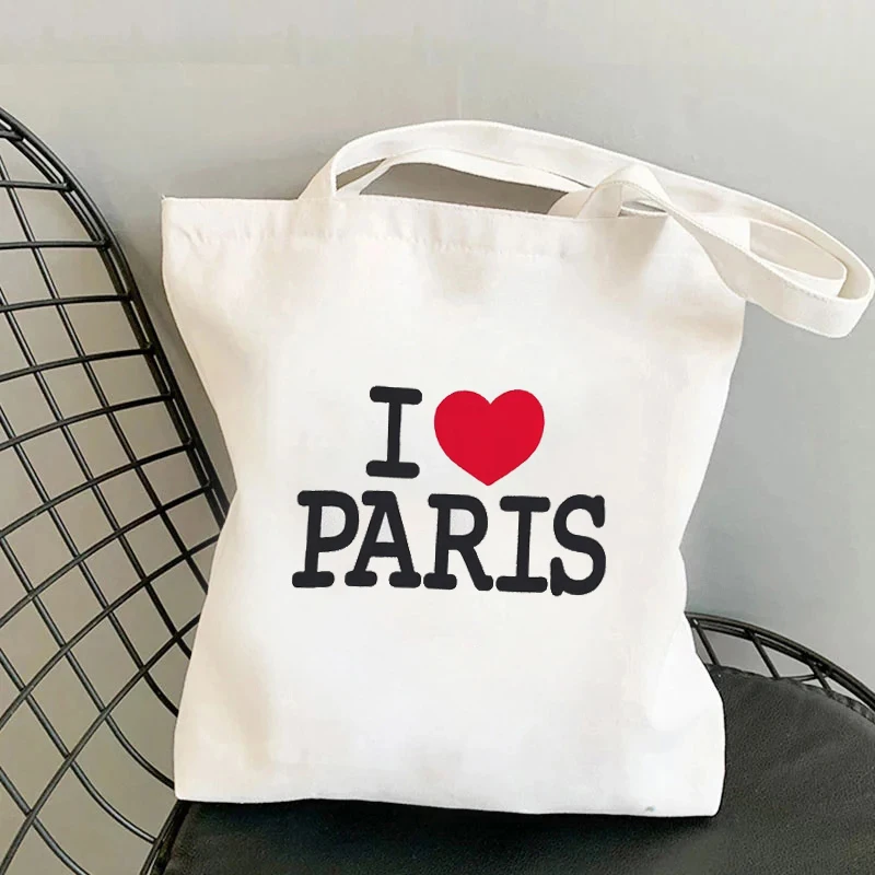 Paris New York Love Printed Shoulder Handbag Large Capacity Simple Sports Souvenir Tote Bag Travel Portable Shopping Storage Bag