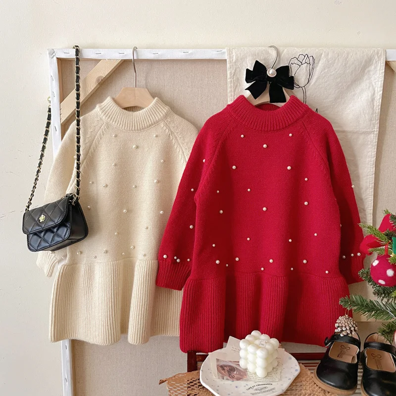 

Girls Dress Winter Baby Suit Woolen Skirt Red Princess Dress New Year Clothes Little Girl Fashionable Skirt