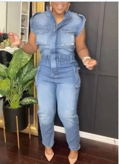 

Denims Jumpsuits Women Jeans One Piece Straight Pants Vintage Trousers Stretch Washed Multiple Pockets 2025 Summer Streetwear