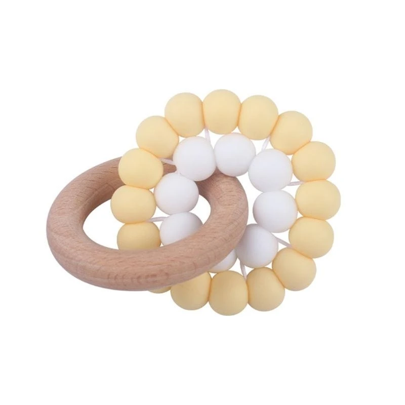 Anneau dentition en bois pour bébé, Bracelet en perles Silicone qualité alimentaire, hochet molaire, sucette 15UB