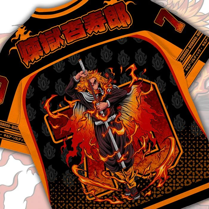 70 جيرسي شيطان القاتل كيوجورو رينجوكو أنيمي سلسلة جيرسي الكورية نمط البيسبول الهوكي المعتاد تي شيرت يوميا للجنسين بلايز المحملة