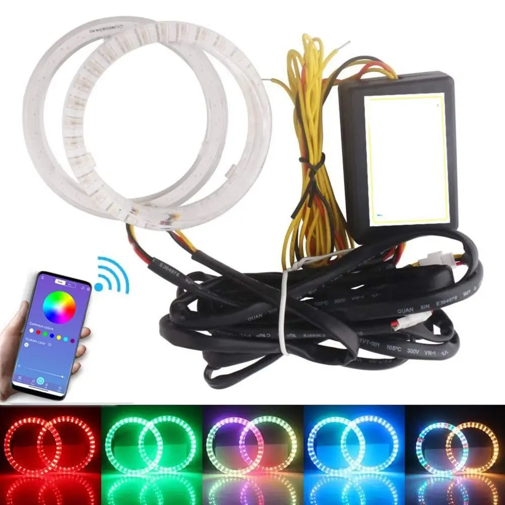 

2 шт. RGB лампа светодиодные ангельские глазки Halo кольца водостойкая приложение Bluetooth управление автомобильные дневные ходовые огни DRL 12 В многоцветные