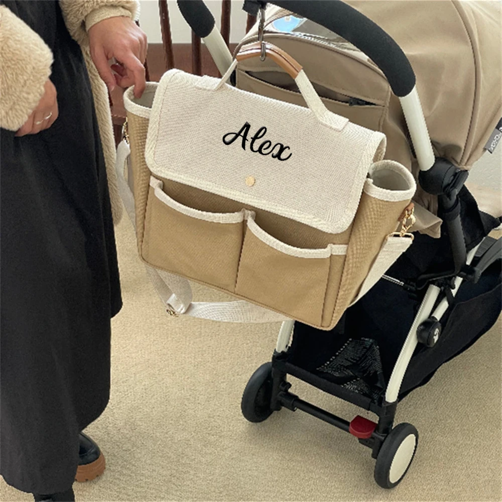 Personalized Name Mommy Bag for Going Out Custom Mother and Baby Outdoor Backpack Canvas Bag Embroidered Portable shoulder bag