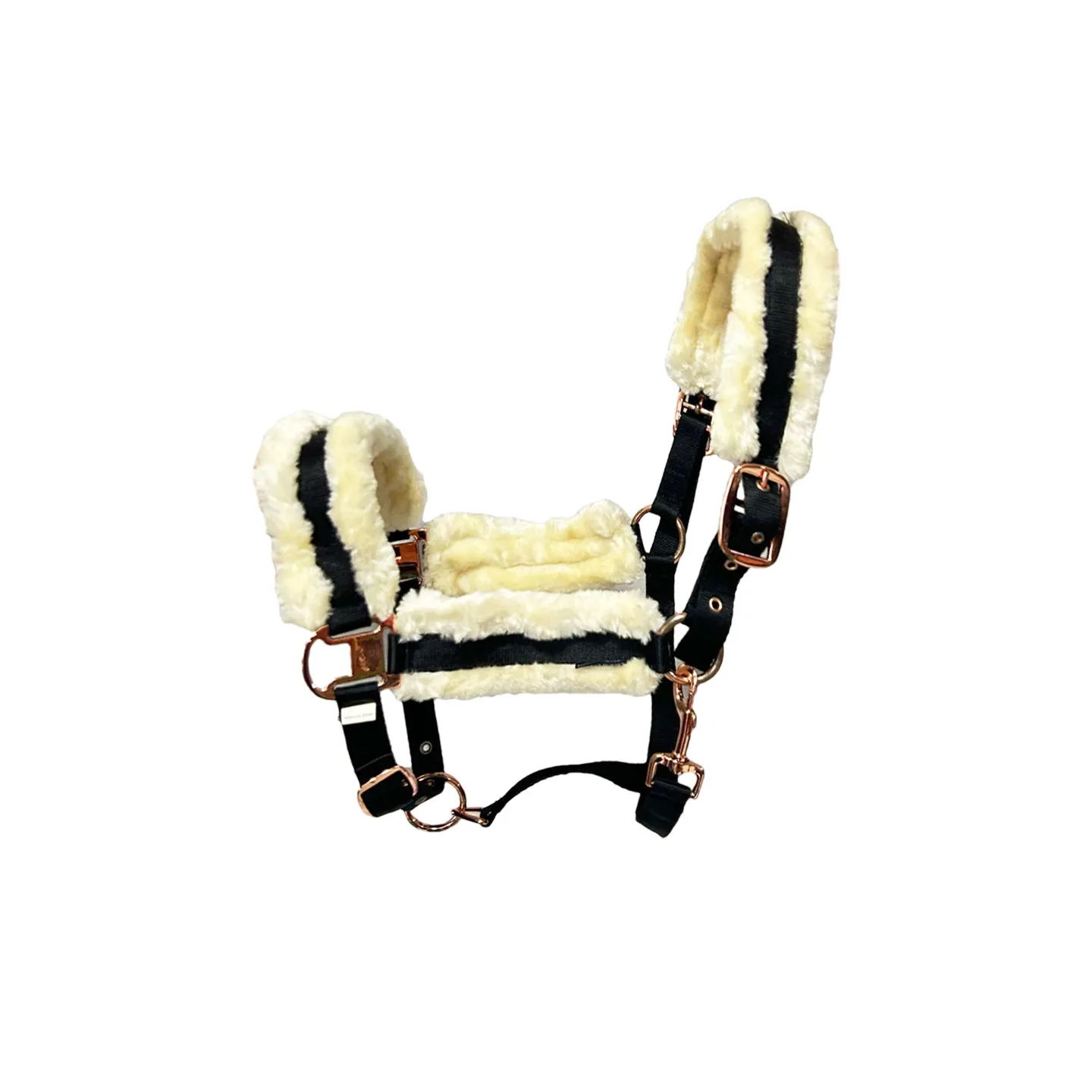 Haltere de Cavalo Acolchoado em Fleece, Cabeçada de Nylon Duplamente Ajustável, Anti-Fricção, Ferragens em Ouro Rosê, Confortável, Suprimentos Equestres
