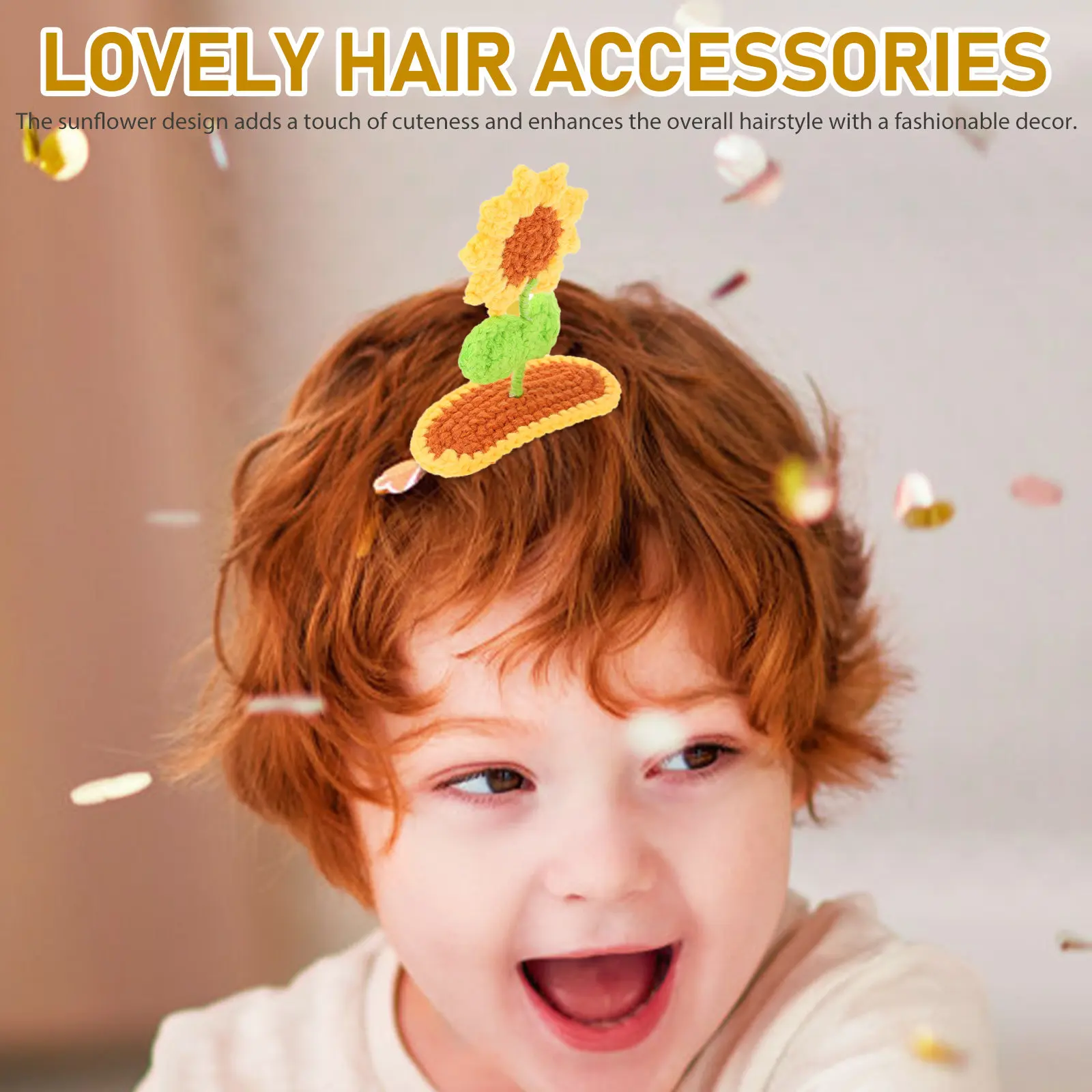 

Заколка для волос в виде подсолнуха для девочек, вязаная цветочная заколка с 3D-дизайном подсолнуха, удобная заколка для повседневного использования