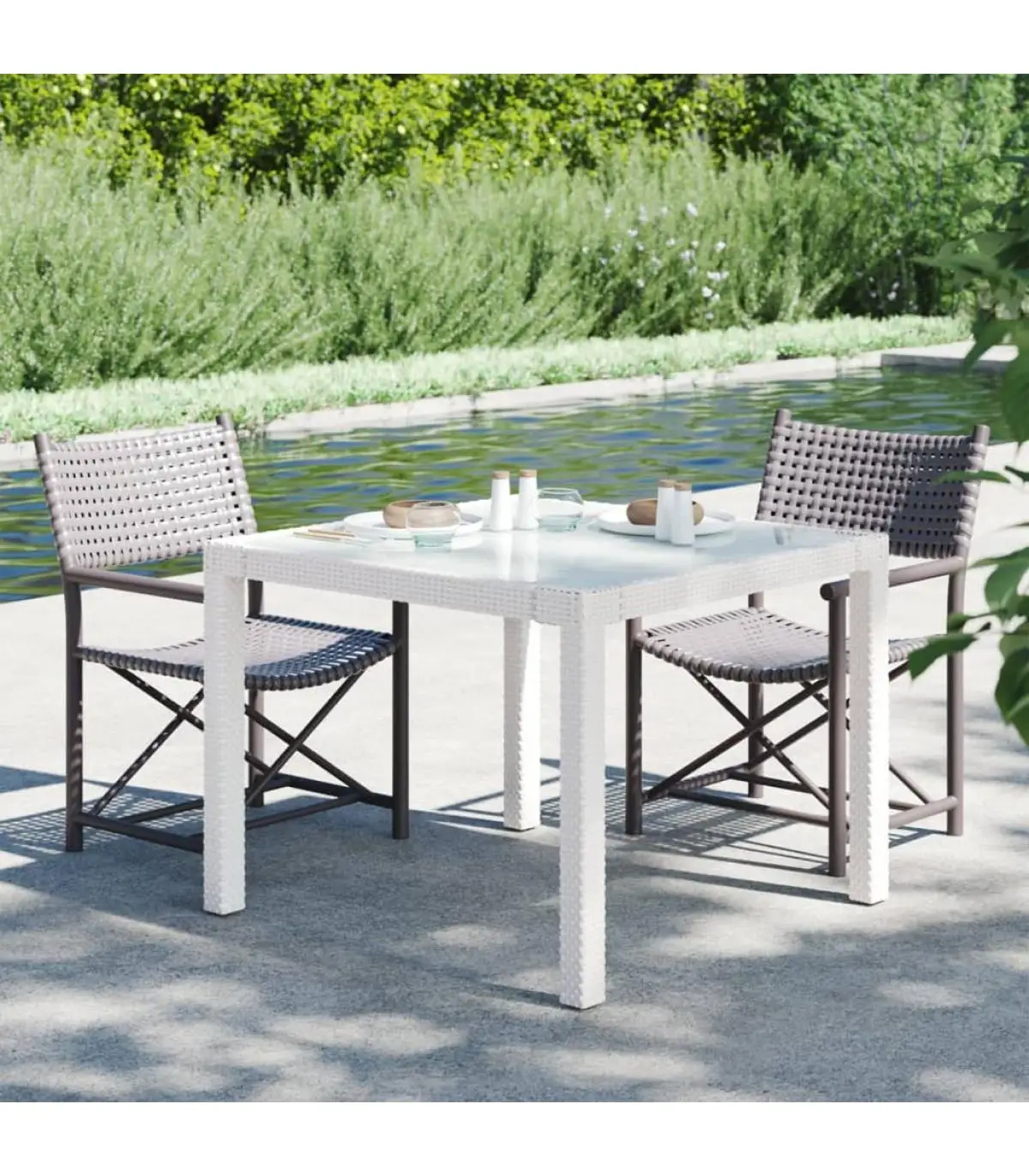 Garden tables garden table tempered glass synthetic rattan 90x90x75 cm White