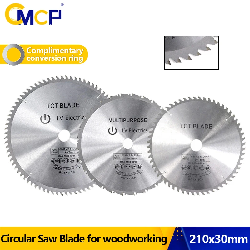 CMCP 210x30mm Circular Saw Blade 24T 48T 60T 80T TCT Saw Blade Carbide Tipped Wood Cutting Disc For Power Tools