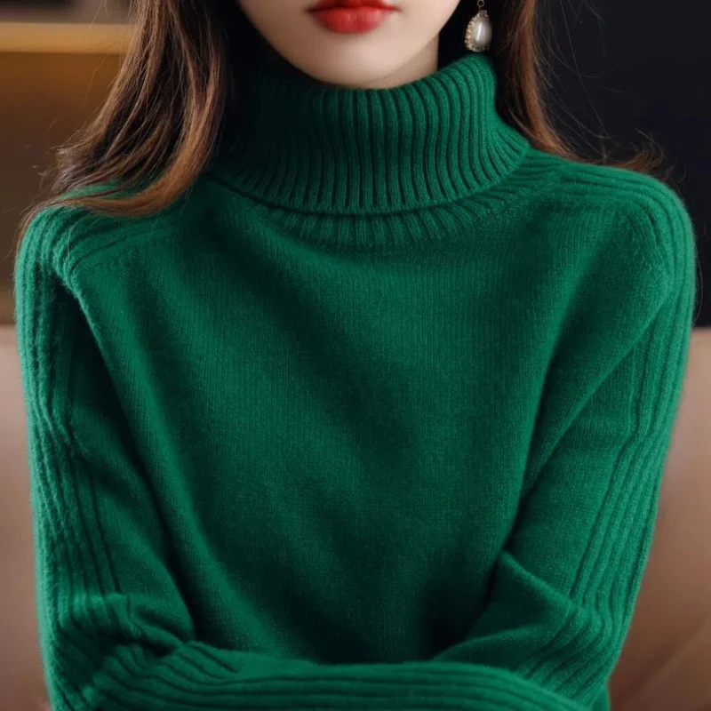 

Корейские модные осенние свитера, женские однотонные водолазки, утепленные темпераментные простые повседневные пуловеры с длинными рукавами, вязаные топы