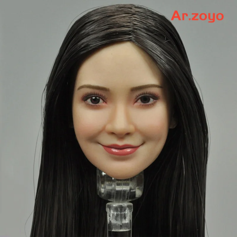 1/6 Female Angelababy Head Sculpt FX10 Black Long Hair Head Carving Model Fit 12\'\' Soldier Action Figure Body